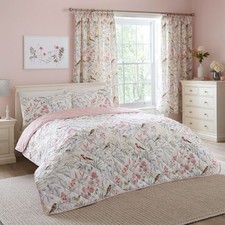 Dreams Drapes Caraway Garden Birds Quilted Bedspread Pink 200x230cm Floral Art
