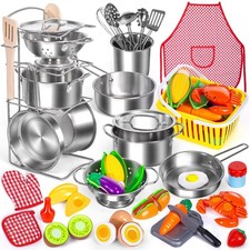 Kids Pretend Play Kitchen Toys Accessories Set, 32 Items Stainless Steel Toy ...