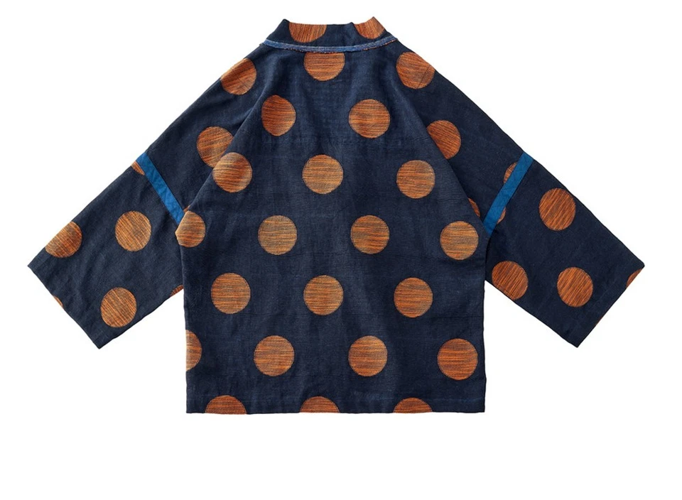 Bata taoísta a lunares vintage informal abrigo chaqueta suelta abrigo japonés para hombre Foto 3 de 4