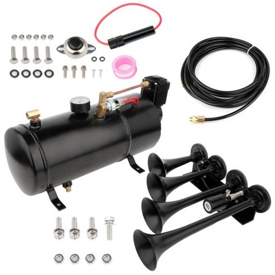 For Truck Pickup Train Air Horn Kit Full Systems 4 Trumpet 1G Air Tank 150PSI