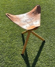Vintage Leather Child-Sized Stool with Longhorn & Brands Picture