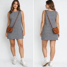 Gap x Doen Gingham Denim Mini Dress Sz 12 Navy White Sleeveless NWT Shift Large