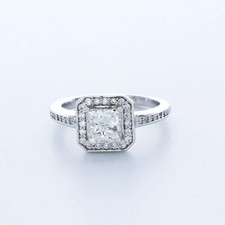 Engagement Ring Halo 14K White Gold 1.69 Carat Princess Lab-Grown Diamond D VS1