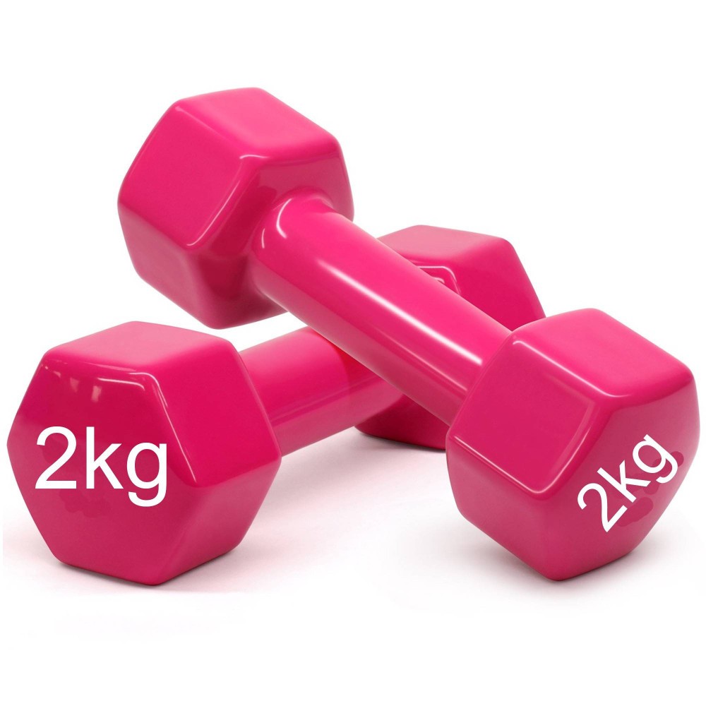 COPPIA DI MANUBRI IN VINILE DA 2KG OGNUNO MANUBRI PESI PALESTRA FITNESS ROSA