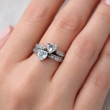 CZ Double Heart Ring Size 3 Sterling Silver 925 Vintage Estate Sparkle Band
