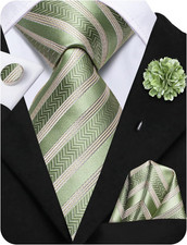 Mens Tie Set Silk Striped Woven Necktie with Lapel Pin Pocket Square Cufflinks S
