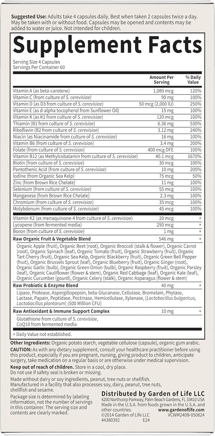GARDEN of LIFE Vitamin Code 50 & Wiser Men Whole Food Multivitamin, 240 Capsules