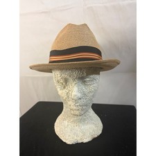 Stetson Roland Fedora Hat Mens 7 Sand Straw Long Oval Striped Band
