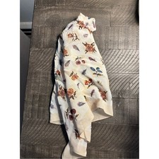 Vintage Made in Italy 100 Silk Floral Feather Print Scarf Cottagecore Luxe