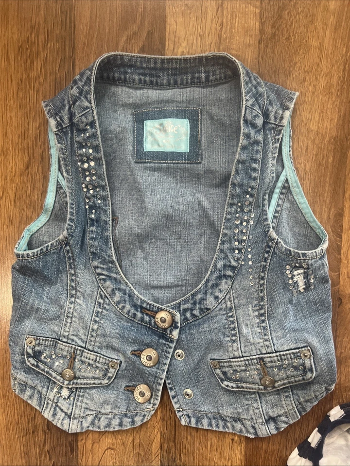 Justice Clothing Lot Of 3, Sleeveless Denim Studded Jacket And 2 Dresses Size 12 - Image 2 of 4