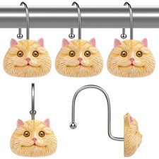 Decorative Shower Curtain Hooks Cute Cat Resin Rings Bathroom Bedroom 12 Set