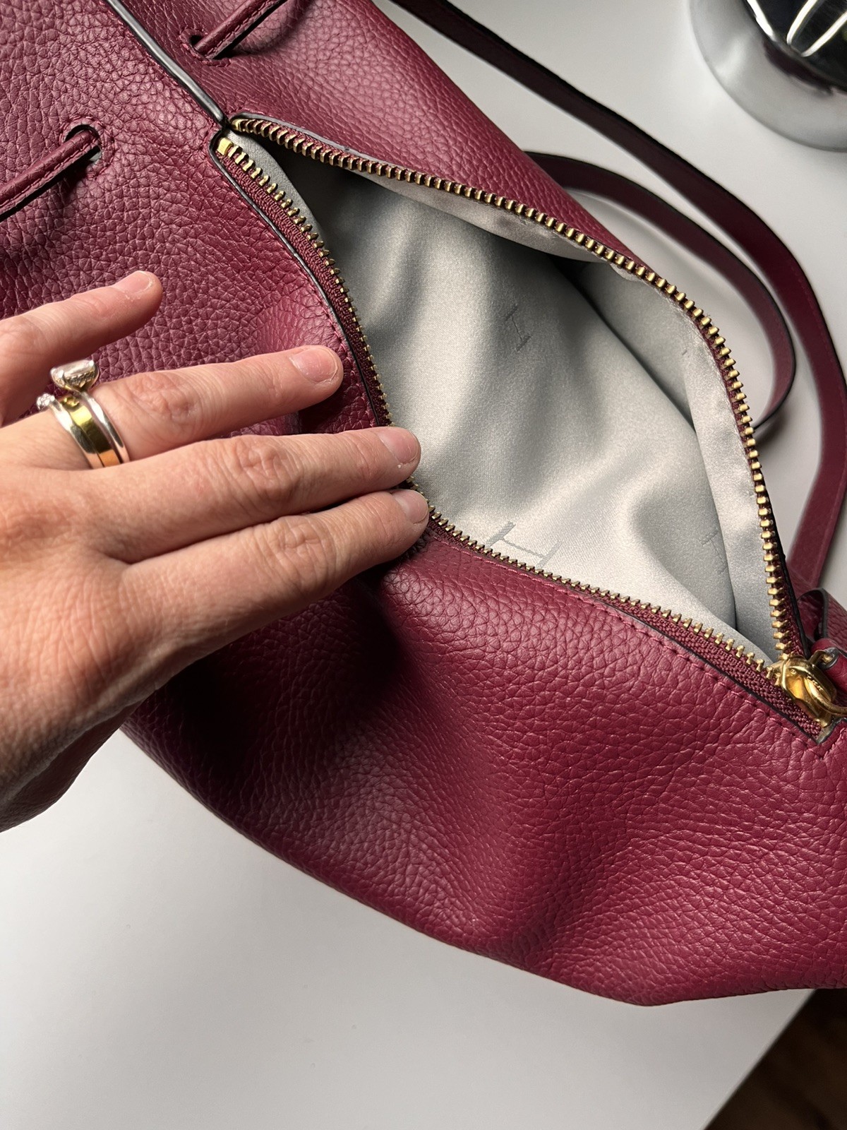 Halston Maroon Leather Drawstring Backpack with G… - image 15