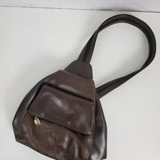 Nine West Womens Bag Brown Leather Slim Convertible Crossbody Chest Bag