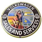 Vintage Volkswagen Sign - Sales Dealership VW Automobile Gas Pump Porcelain Sign