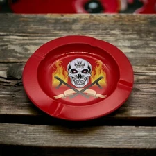Red Decorative Tray Printed Plate Game Flaming Pirate Skull Side Table Ash Tray