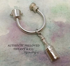 Vintage Authentic Tiffany & Co. Champagne Wine Bottle Key Ring Silver Keyring