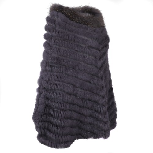 Women's Pullover Poncho Real Rabbit Fur Knitted Cape Shawl Raccoon Fur Collar - Picture 50 of 54
