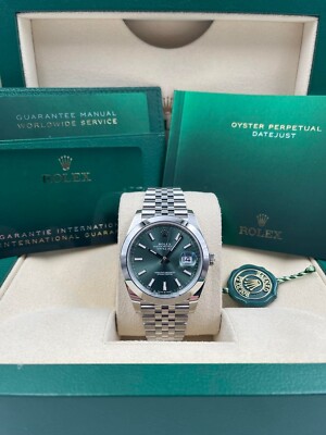 Rolex Date Just 41mm Smooth Mint Green Dial Jubilee 126300 Pre-Owned 2025