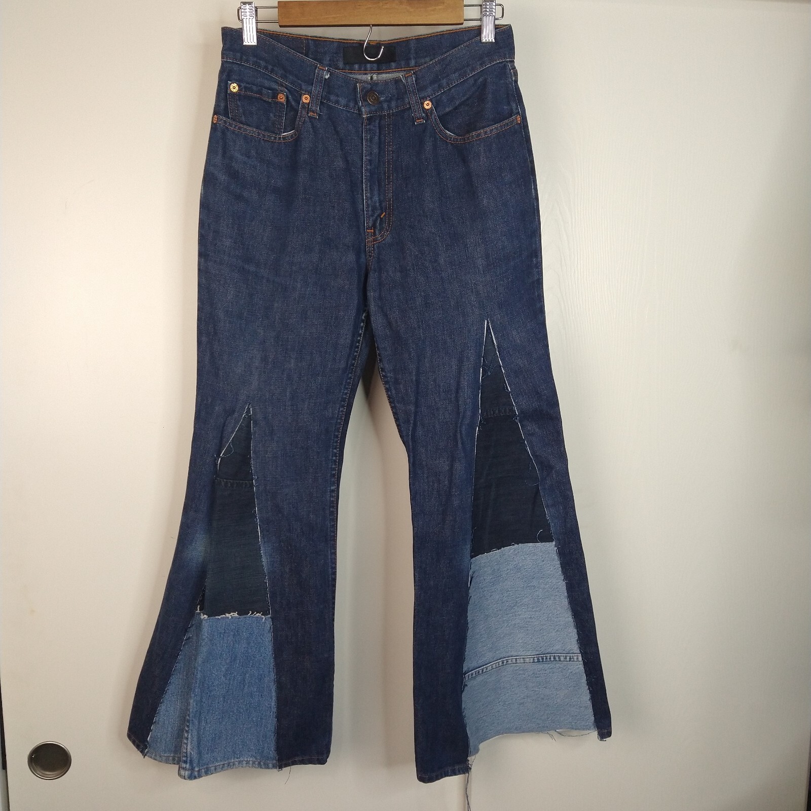 Tiger In The Rain X Levi's Flare Wide Leg Jeans Women Size 32 Blue Patch Work