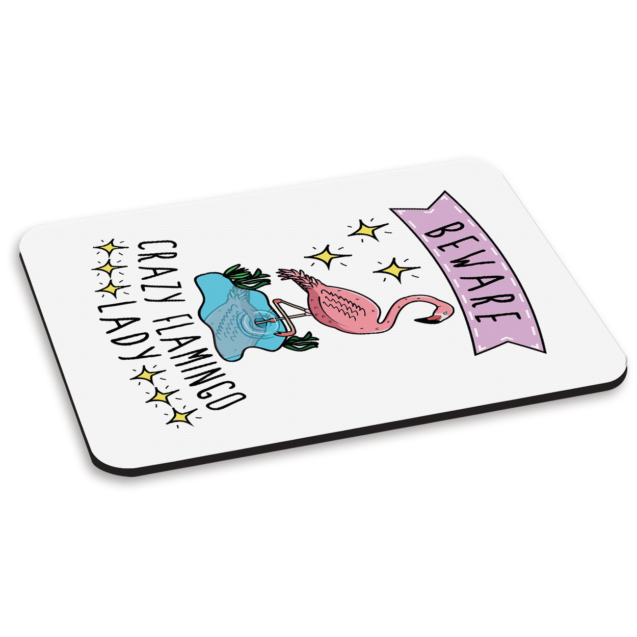 Beware Crazy Flamingo Lady PC Computer Mouse Mat Pad - Funny Animal Pink