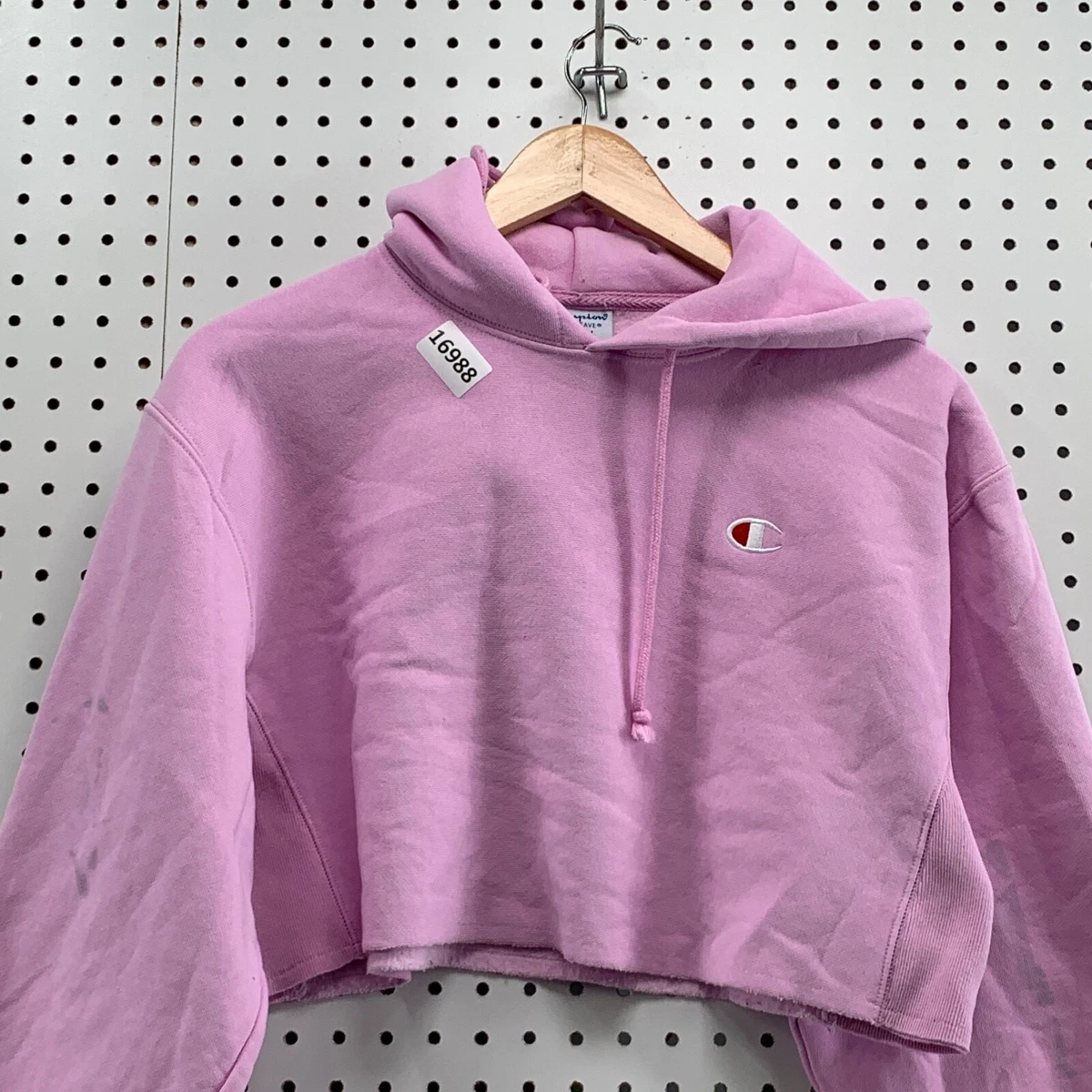 Champion Reverse Weave Womens Cropped Hoodie Pink XS Sweatshirt