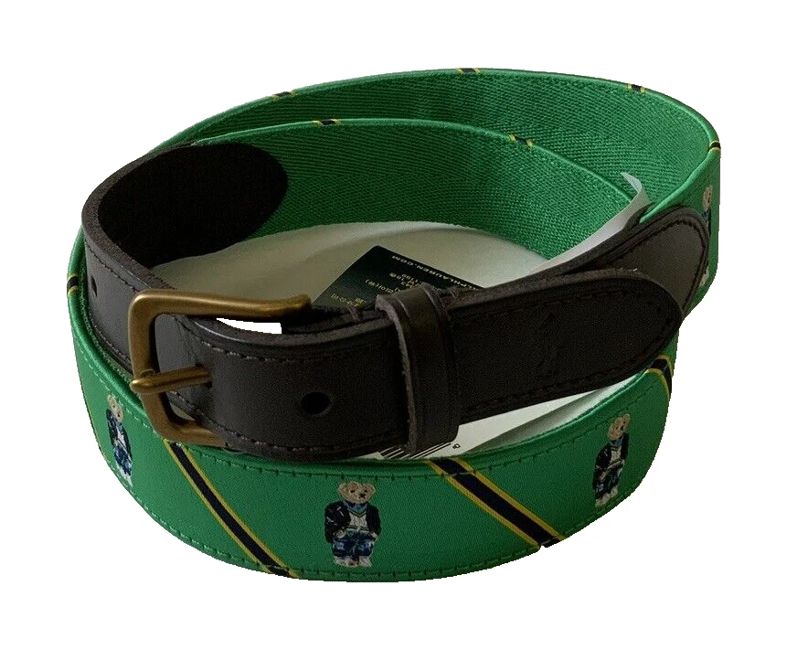 Новые мужские Ralph Lauren зеленый поло медведь коричневый кожаный лента ремень размер 42 - Изображение 2 из 4