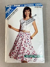 Vintage 1988 Butterick See & Sew Sewing Pattern Skirt & Top 6169 Size 6-10 Uncut