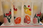 4 Vintage Tall Tom Collins Frosted Cocktail Glasses Fruit MCM 50s