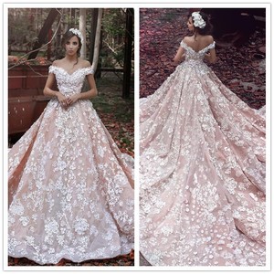 off white pink wedding dress