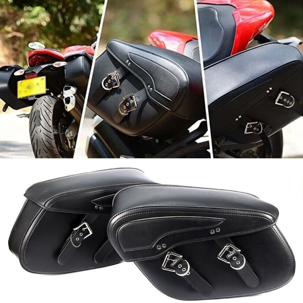 Waterproof Motorcycle Side Saddle Bags Tool Bag PU Leather Luggage Bag Universal