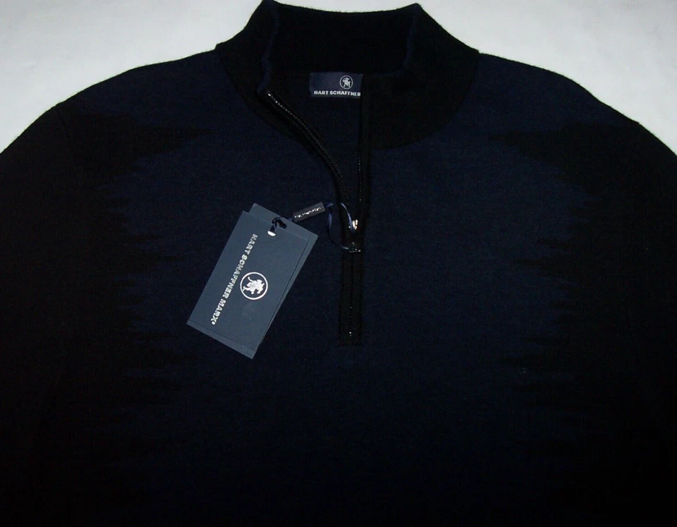 NWT Hart Schaffner Marx Black/Blue FLAME STITCH Half-Zip MERINO WOOL Sweater M - Image 3 of 4
