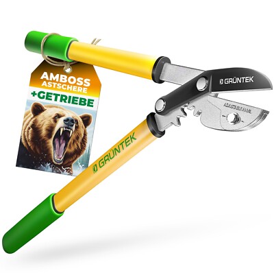 GRÜNTEK GRIZZLY Astschere Baumschere 470 mm Amboss Gear-Drive Garten Holz Ast