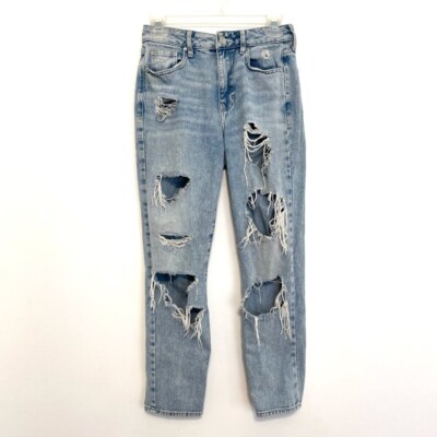 PACSUN Mom Jeans Light Wash Distressed Ripped High Waisted