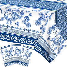 3 Pack Dark Blue Floral Tablecloth Rustic Vintage Blue Table Covers Pastoral Par