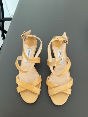 AU Jimmy Choo Chiara Demi-Wedge Crisscross Nude Beige Sandal  Size 39/8.5