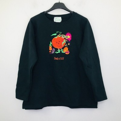 Quacker Factory Women's M Sweatshirt Black Peek A Boo Embroidered Jack-O-Lantern