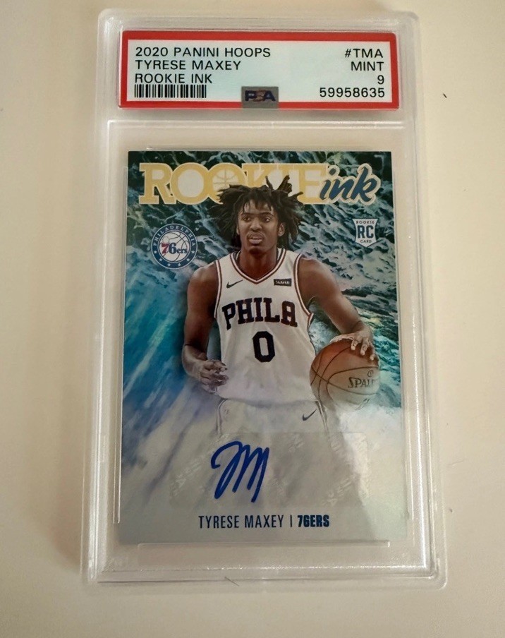 TYRESE MAXEY 2020 PANINI HOOPS ROOKIE INK #TMA PSA 9 AUTO