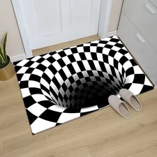 3D Optical Illusion Vortex Rug Living Room Black White Carpet Floor Mat Non-slip