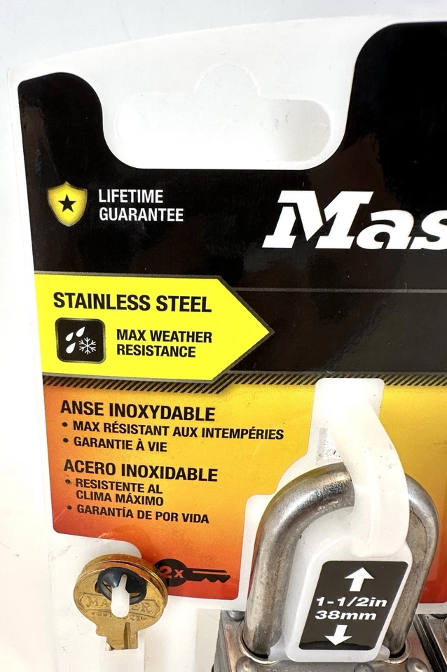 Master Lock Stainless Steel Keyed Padlock 1.5 in Shackle 2 Keys Pack Of 2 1SSTIF - Image 2 of 4