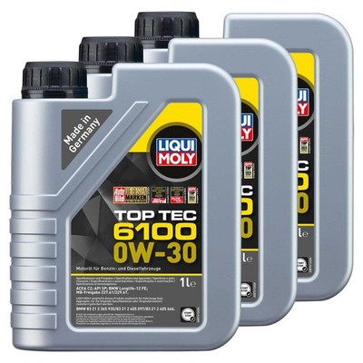 Motoröl Top Tec 6100 0W-30 LIQUI MOLY 3 X 1 Liter für BMW Hyundai KIA Mercedes