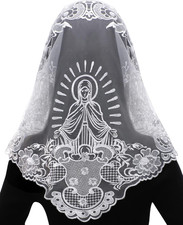 Triangle White Immaculate Conception Embroidered Lace Mantilla Chapel Veils F...