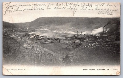 Postcard Burnham PA Steel Works 1907