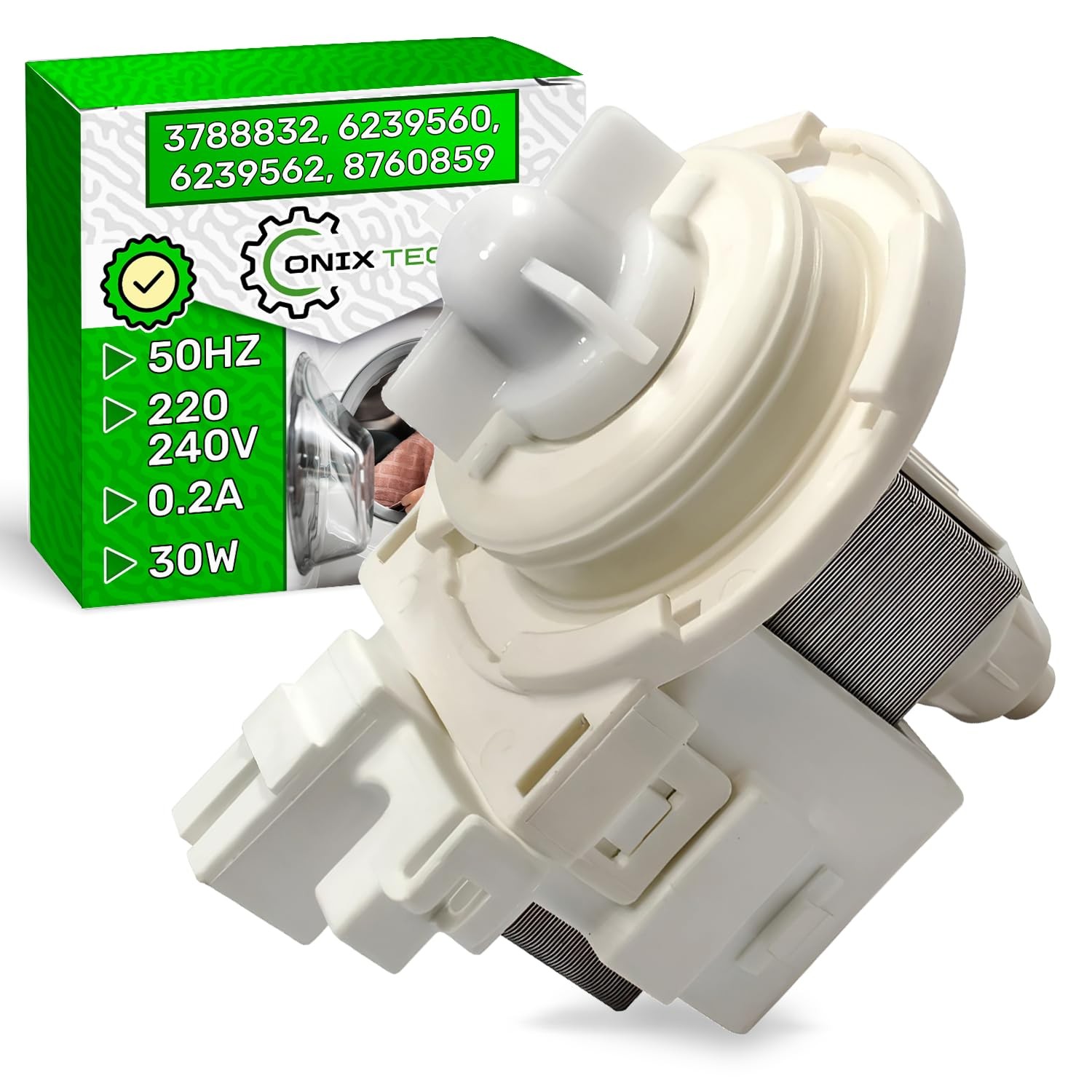 Pompe de vidange lave-linge compatible code constructeur 30W 220V 50HZ