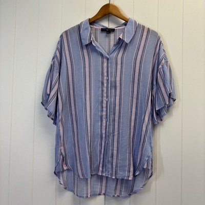 Fred David Women Preppy Striped Button Down Top Size L Summer Coastal Grandma