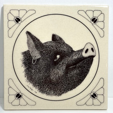 1980 Gage Taylor Art Tile by High Thompson HT - Wild Pig Hog Boar w/Earring 6
