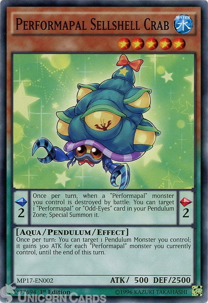 MP17-EN002 Performapal Sellshell Crab Common 1st Edition Mint Yu-Gi-Oh! Card