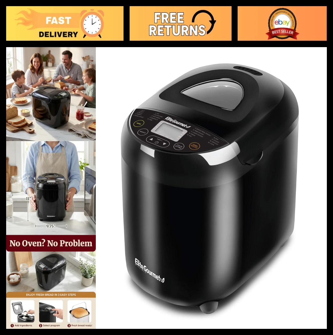 Programmable Bread Maker 2 lb Loaf, 19 Presets, Gluten-Free, Dough & Jam, Timer