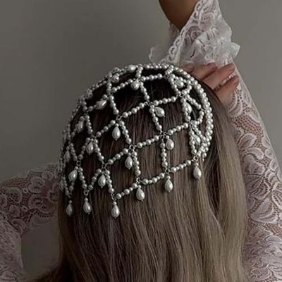 Vintage Pearl Head Chain Carnival White Dress Flapper  display picture 3
