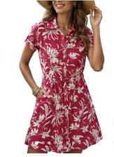 NEW Women's Halston Printed Button Down Shirt Dress Size Medium Pink