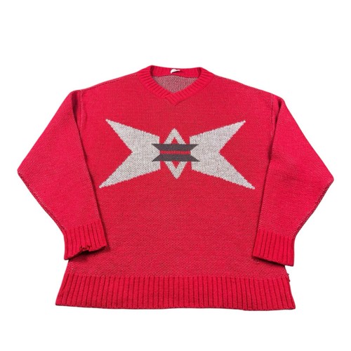 Bogner, Bogner Vintage Heavy Wool Alpaca Red Geometric Native Sweater Mens Medium